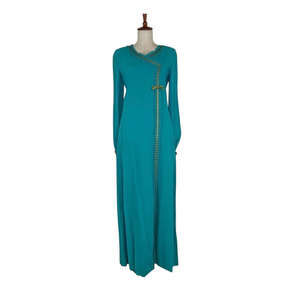 60s‎ Vintage Maxi Dress Women's S Long Sheer Sleeve Goddess Hippie Chic Bohemian